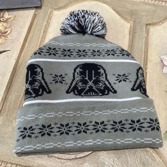 Star Wars Darth Vader Fair Isle Pom Beanie Cap Grey Black OSFM - Picture 5 of 11
